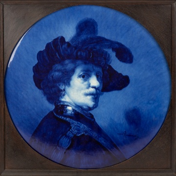Delft Hand Painted Porcelain Plaque of Rembrandt