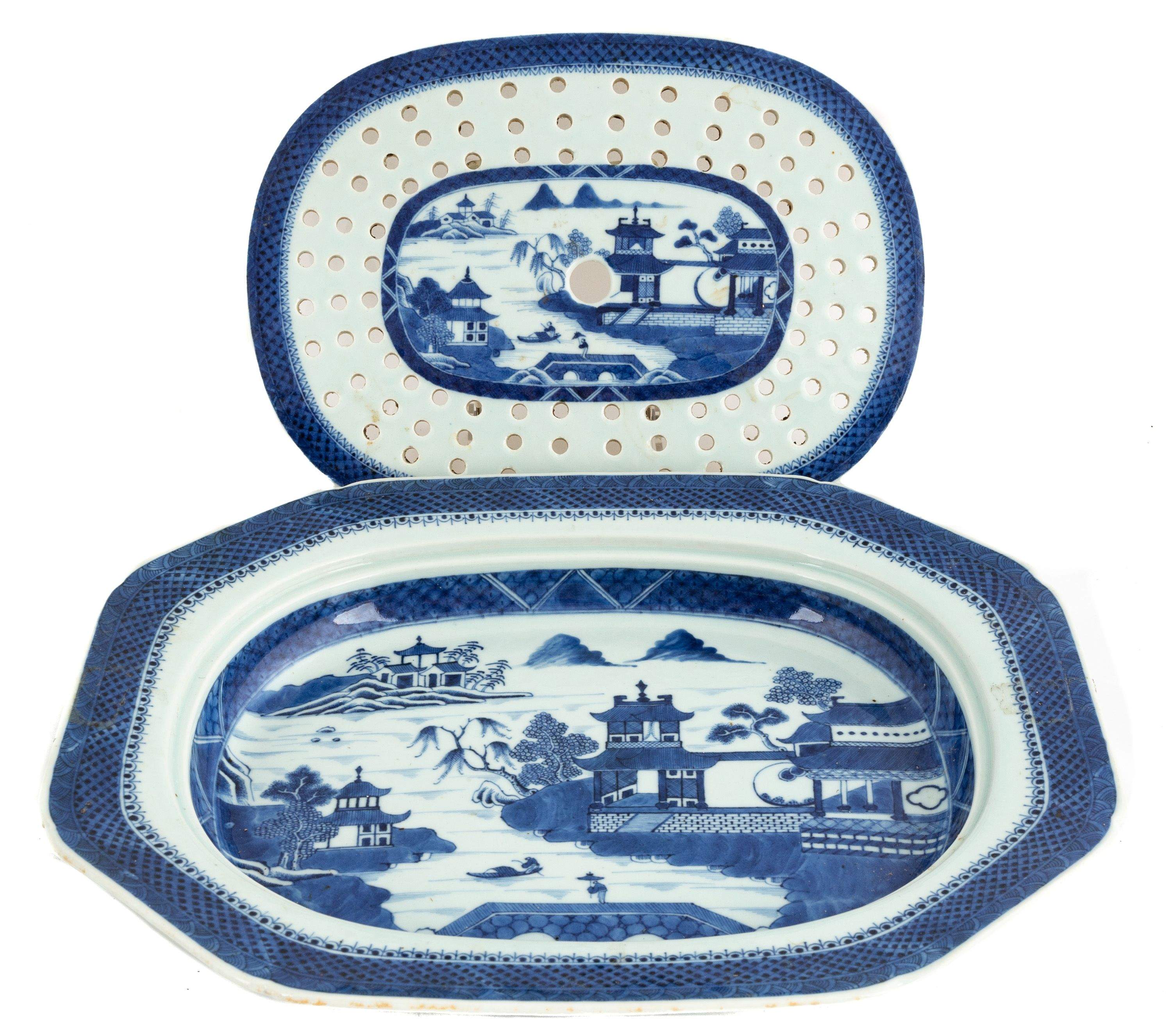 Canton Blue & White Platter with Insert | Cottone Auctions
