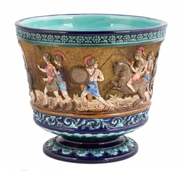 Wilhelm Schiller and Sons Majolica Pot with Roman Soldiers
