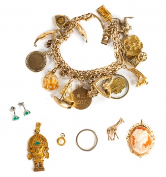 Gold Charm Bracelet, Pendants and Cameo Jewelry