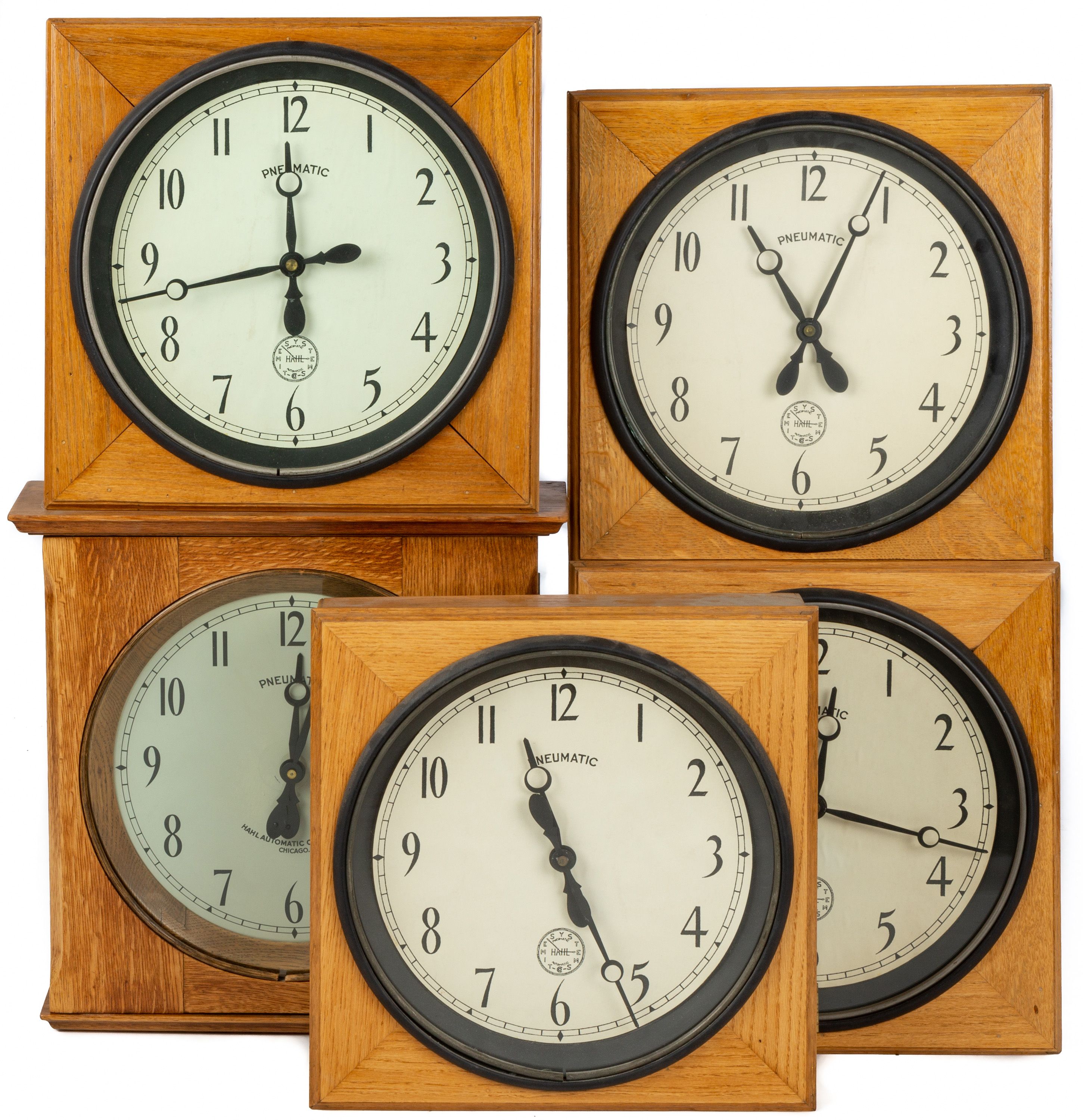 (5) Group of Hahl Pneumatic Slave Clocks Cottone Auctions