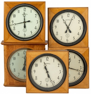 (5) Group of Hahl Pneumatic Slave Clocks
