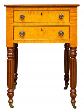 Country Sheridan Mahogany and Tiger Maple Two Drawer Stand