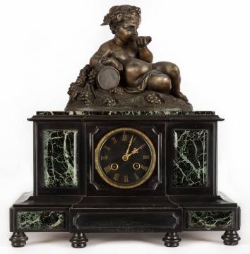 19th Century French Slate and Marble Mantel Clock with Putti