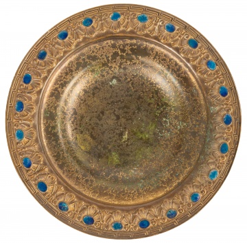 Louis C. Tiffany Furnaces Bronze and Enameled Compote