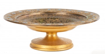 Louis C. Tiffany Furnaces Bronze and Enameled Compote