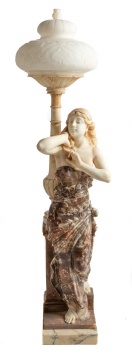 Italian Figural Marble and Alabaster Lamp