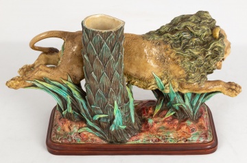 Royal Worcester/Majolica, James Hadley Lion & Vase