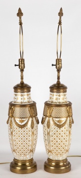 Pair of Porcelain Lamp Bases with Bronze Mounts