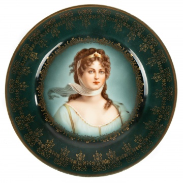 Royal Vienna Hand Painted Porcelain Plate with Portrait of a Young Woman