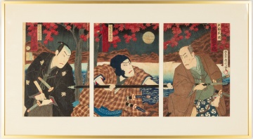 Toyohara Kunichika Japanese Woodblock Triptych
