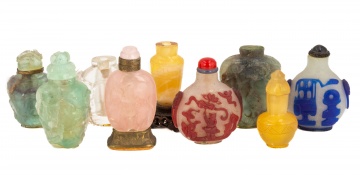 (9) Chinese Hardstone and Glass Snuff Bottles