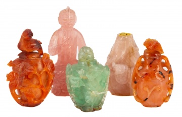 Chinese Quartz Crystal Figure and (4) Snuff Bottles