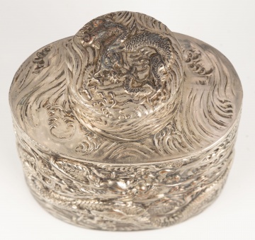 Japanese Export Silver Plate Flask with Dragons
