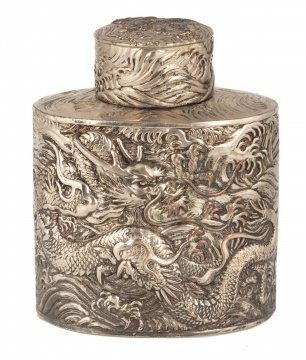 Japanese Export Silver Plate Flask with Dragons