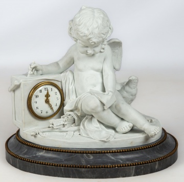 French Bisque Porcelain and Marble Clock