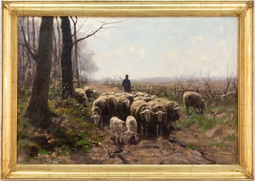 Hermann Johannes van der Weele (Dutch, 1852-1930) A Shepherd Herding His Flock