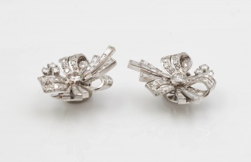 Pair of Platinum and Diamond Clip Back Earrings