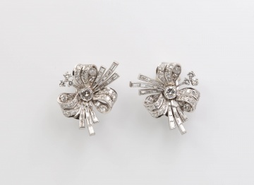 Pair of Platinum and Diamond Clip Back Earrings