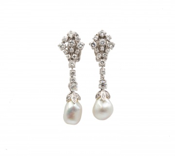 Pair of 14K Gold Diamond and Pearl Non-Pierced Clip Back Earring