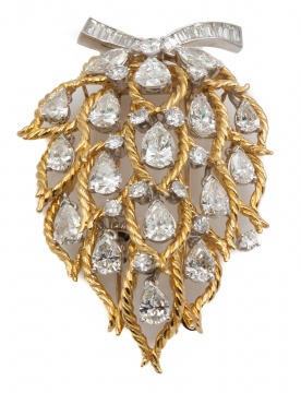 18K Gold Strawberry Platinum and Diamond Brooch