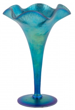 Steuben Blue Aurene Vase with Ruffled Top