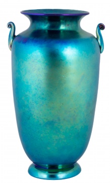 Steuben Blue Aurene Large Vase with Handles