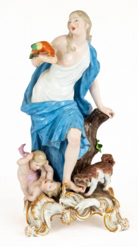 Meissen Lady with Parrot, Dog and Cherubs