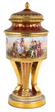 Large Royal Vienna Porcelain Covered Urn