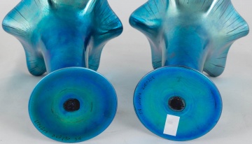 Pair of Steuben Blue Aurene with Ruffled Top