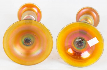 (2) Similar Steuben Gold Aurene Candlesticks with Twisted Stem