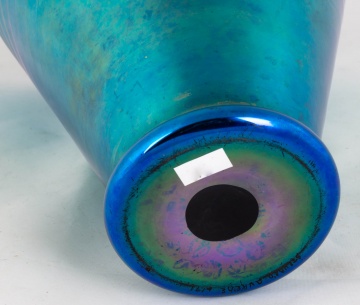 Steuben Blue Aurene Vase with Swirl Design