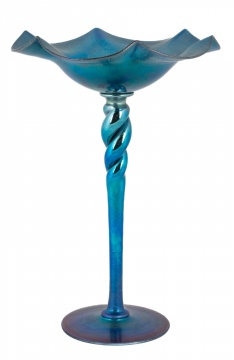 Steuben Blue Aurene Tall Compote with Twisted Stem