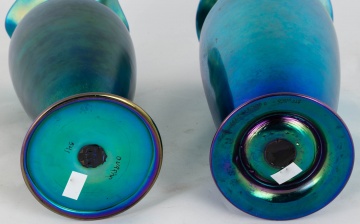 (2) Steuben Blue Aurene Vases