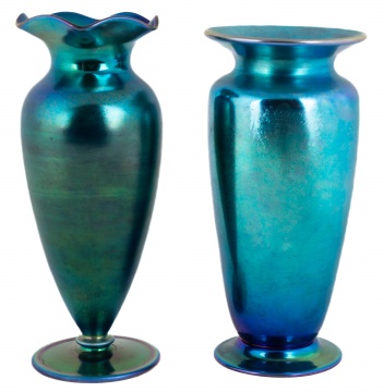 (2) Steuben Blue Aurene Vases