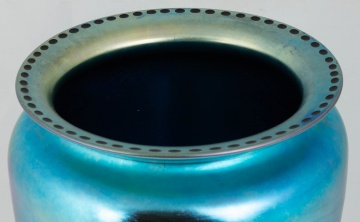 Large Steuben Blue Aurene Vase with Etched Rim