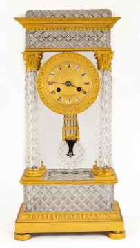 Fine French Charles X Ormolu & Crystal Portico Clock