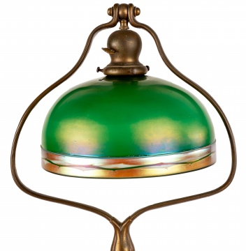 Steuben Green Aurene Art Glass Shade with Intarsia Boarder Floor Lamp