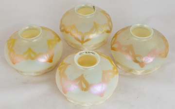 (4) Quezal Art Glass Decorated Shades