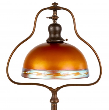 Steuben Gold Aurene Art Glass Shade with Intarsia Boarder Floor Lamp