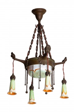 Quezal Chandelier and Matching Sconces