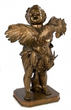 Adriano Cecioni (Italian, 1836-1886) A bronze figural group of 'Enfant au coq'