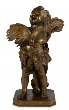 Adriano Cecioni (Italian, 1836-1886) A bronze figural group of 'Enfant au coq'