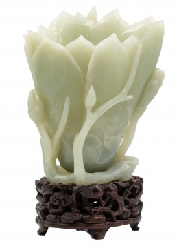 Chinese Carved Jade Lotus Flower Vase