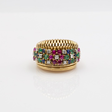 18K Gold, Diamond, Ruby and Sapphire Ring