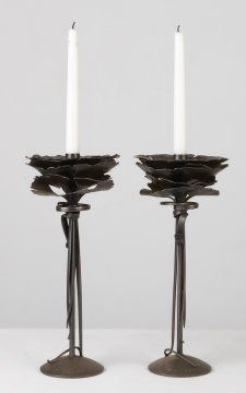 Albert Paley (American, b. 1944) Pair of Floral Form Candlesticks