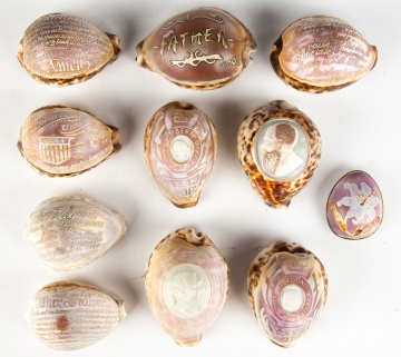 19th Century Carved Cowrie Shells with American Presidents
