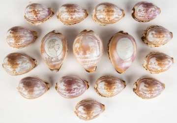 19th Century Carved Cowrie Shells with American Presidents