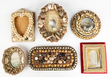 Antique Shell Art Picture Frame and Plaques