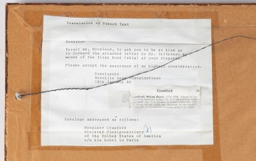 Engraving of Tadeusz Kosciuszko with Letter to American Envoy to Paris Referencing Thomas Jefferson